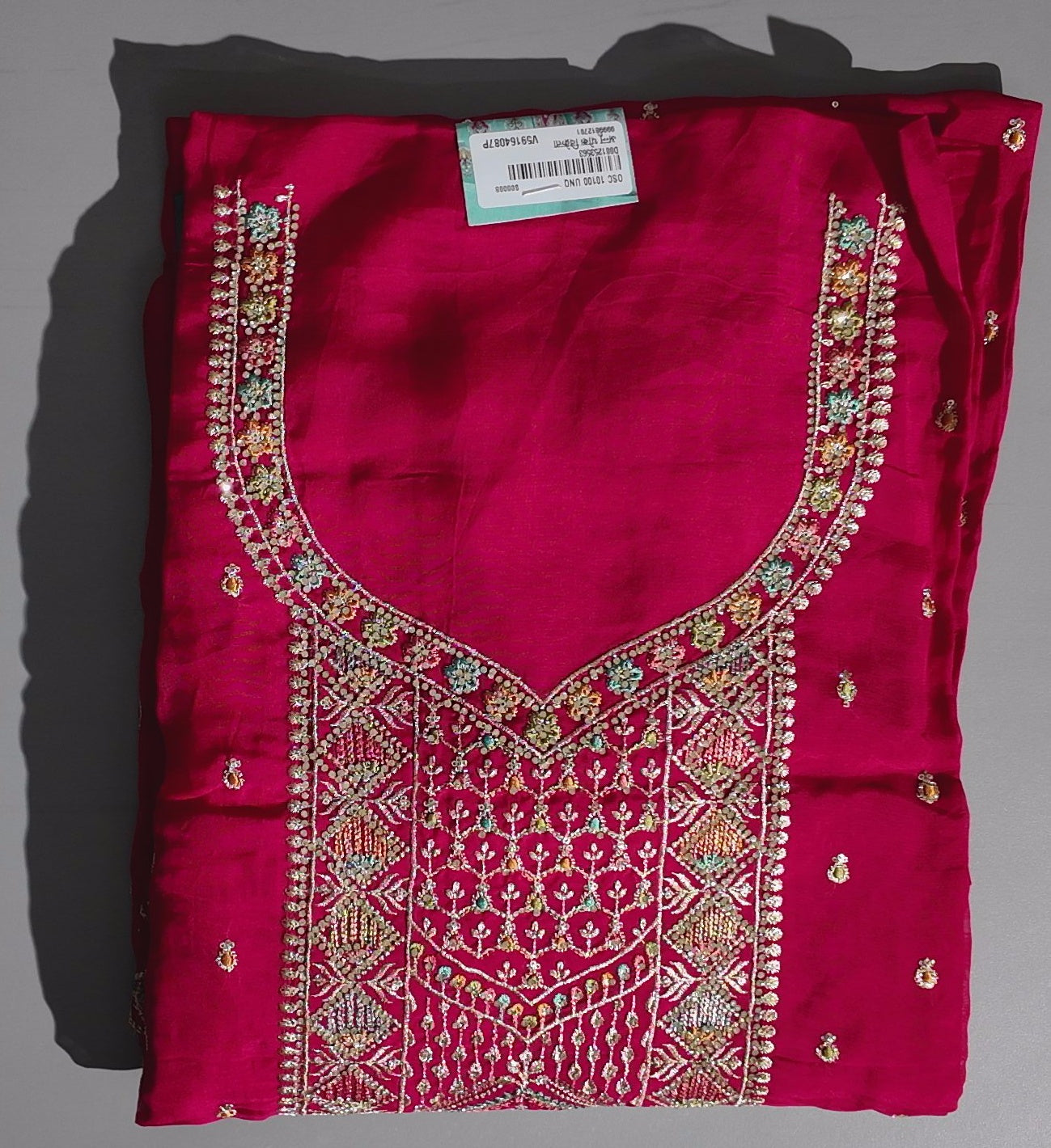 Vibrant Magenta Unstitched Suit with Intricate Embroidery