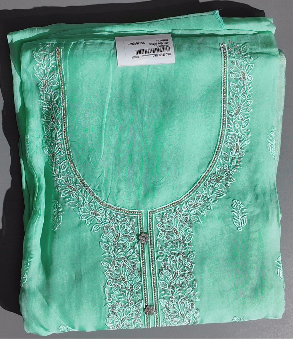 Mint Whisper: Exquisite Unstitched Suit with Delicate Embroidery",