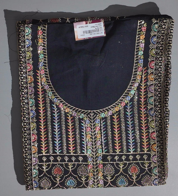 Vivid Midnight Garden Unstitched Suit - Artisanal Elegance",