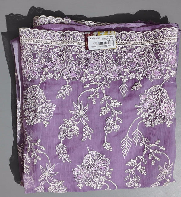 Lilac Dreams: Intricately Embroidered Unstitched Suit Fabric",