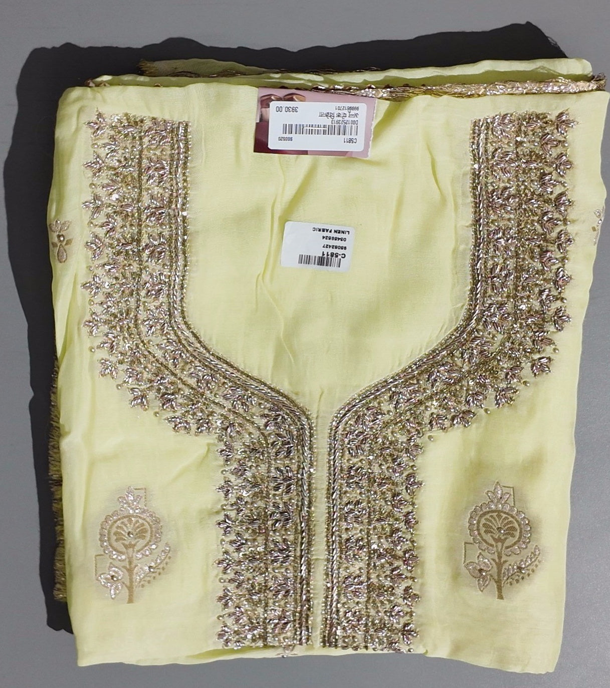 Luminous Lemon: Handcrafted Embroidered Unstitched Masterpiece