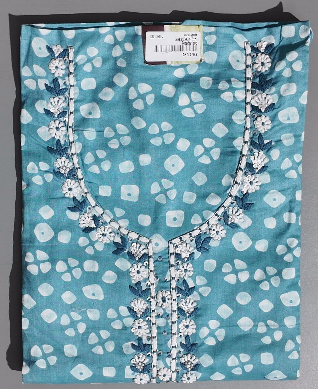 Aqua Blossoms: Unstitched Suit with Floral Embroidered Charm