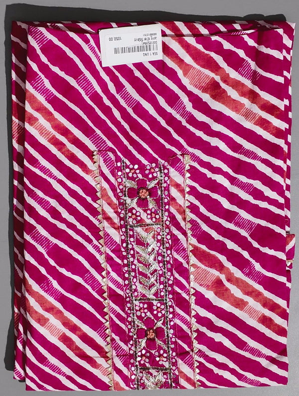 Vibrant Coral Waves: Unstitched Suit with Intricate Embroidery",