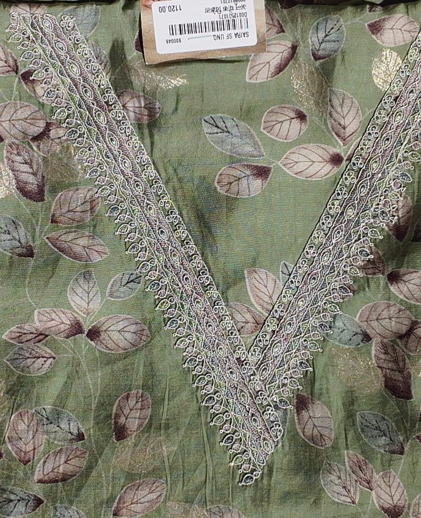 Enchanted Leaf Motif Unstitched Suit with Intricate Lace
