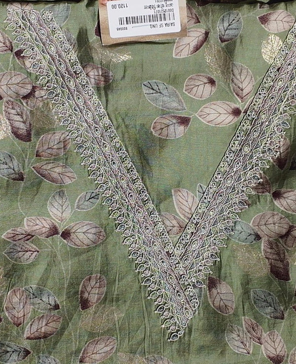 Enchanted Leaf Motif Unstitched Suit with Intricate Lace",