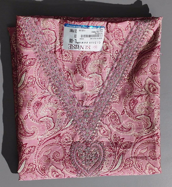 Blossom Allure: Pink Paisley Unstitched Suit",