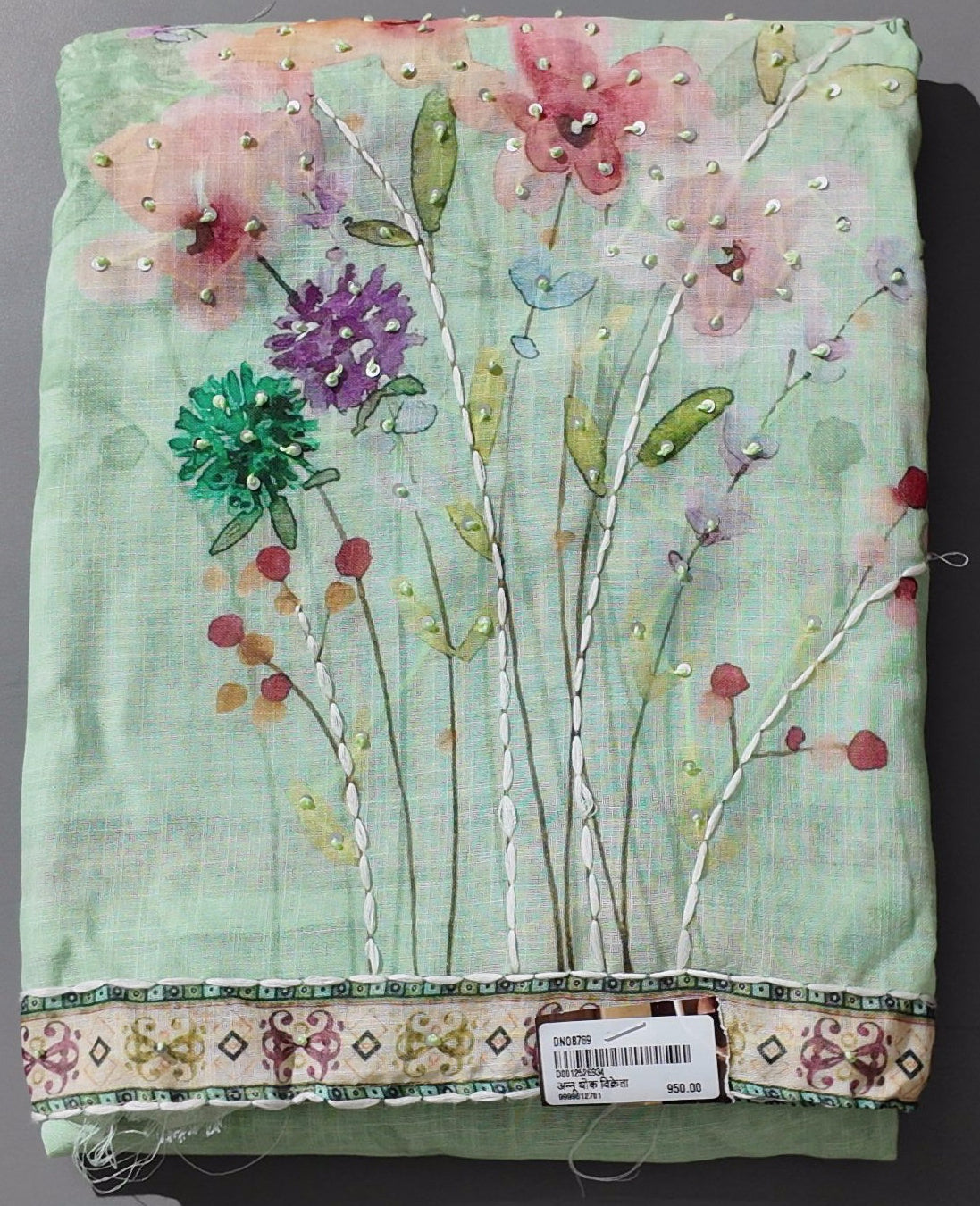 Floral Fantasy: Refreshing Mint Unstitched Suit Set",