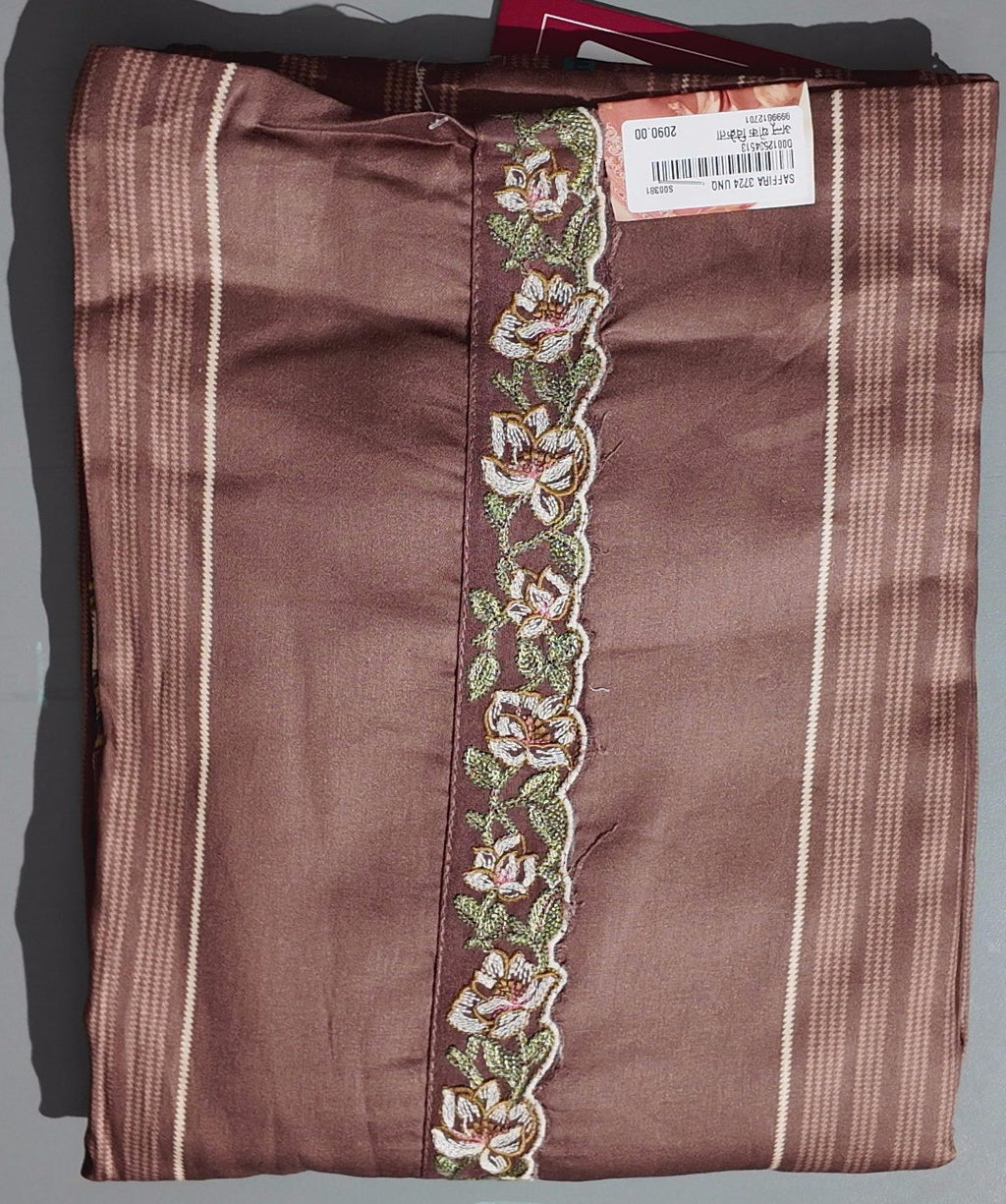 Charming Chocolate Unstitched Suit with Floral Embroidery
