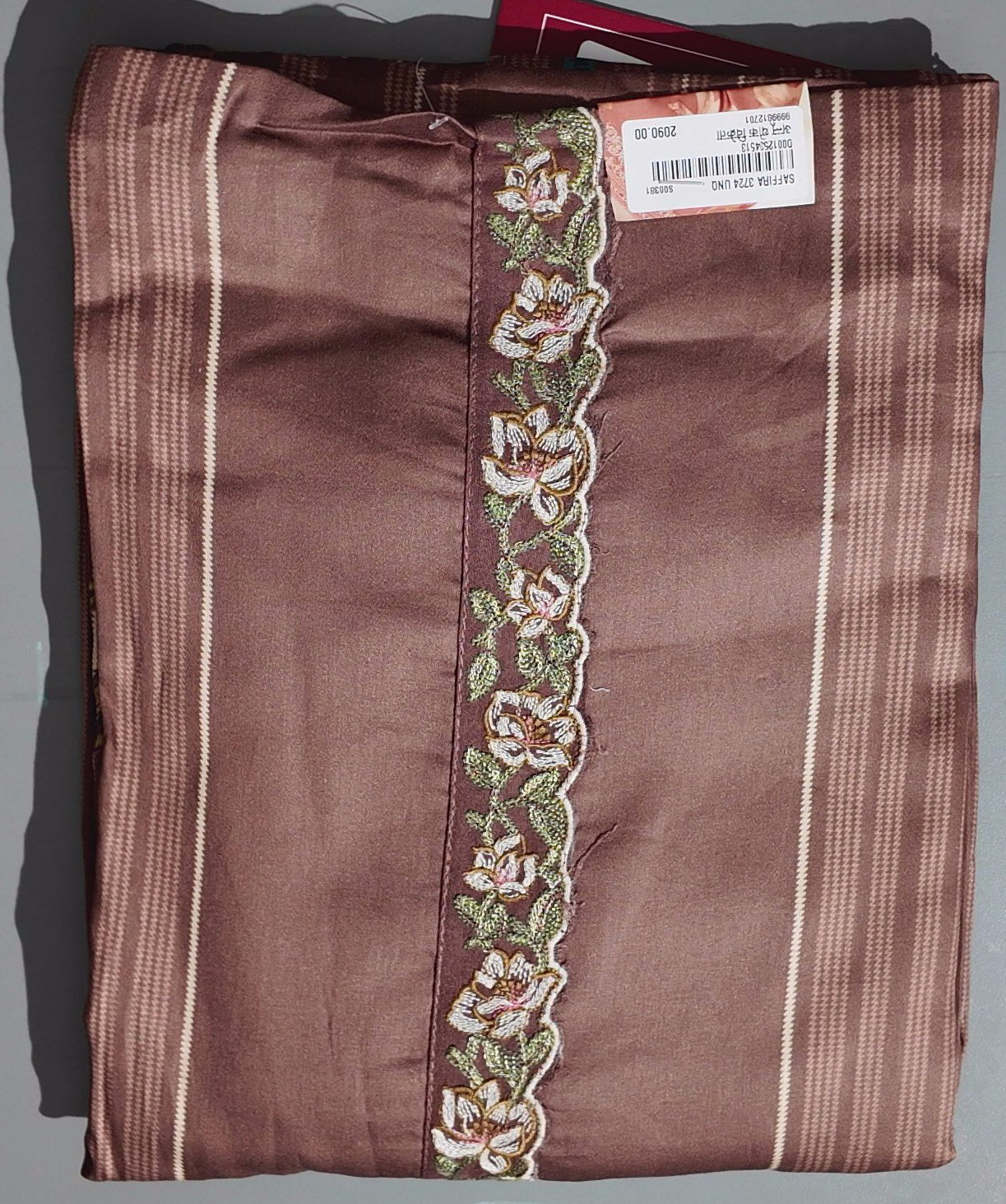Charming Chocolate Unstitched Suit with Floral Embroidery",