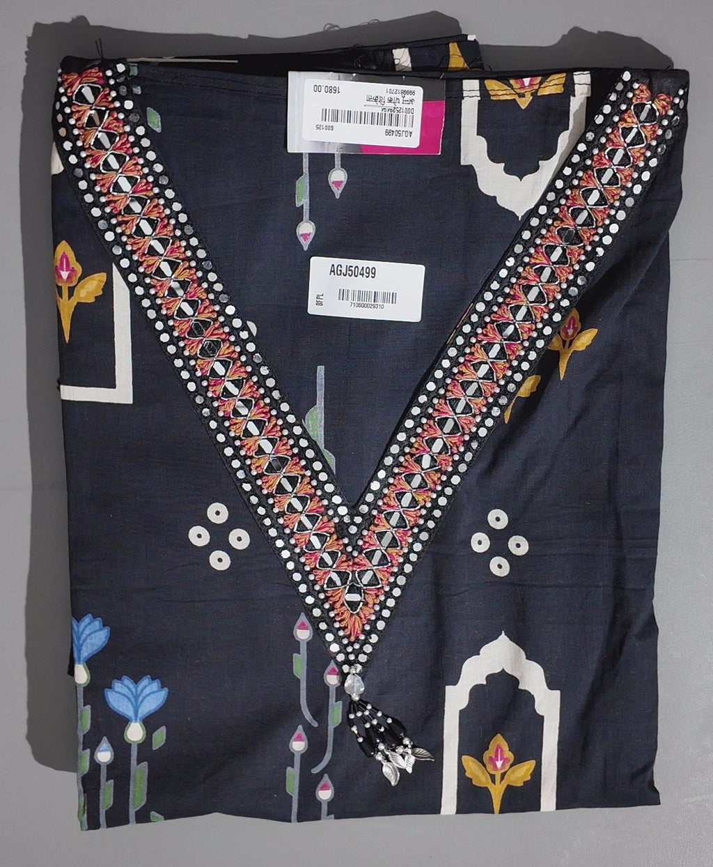 Midnight Blossom: Unstitched Floral Suit with Intricate Embroidery