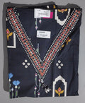 Midnight Blossom: Unstitched Floral Suit with Intricate Embroidery