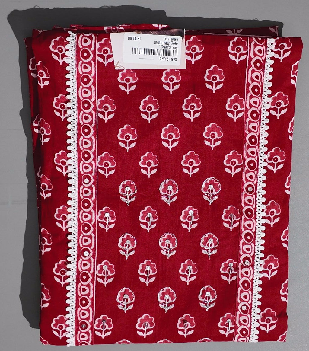 Crimson Blossom Unstitched Suit with Intricate Craftsmanship