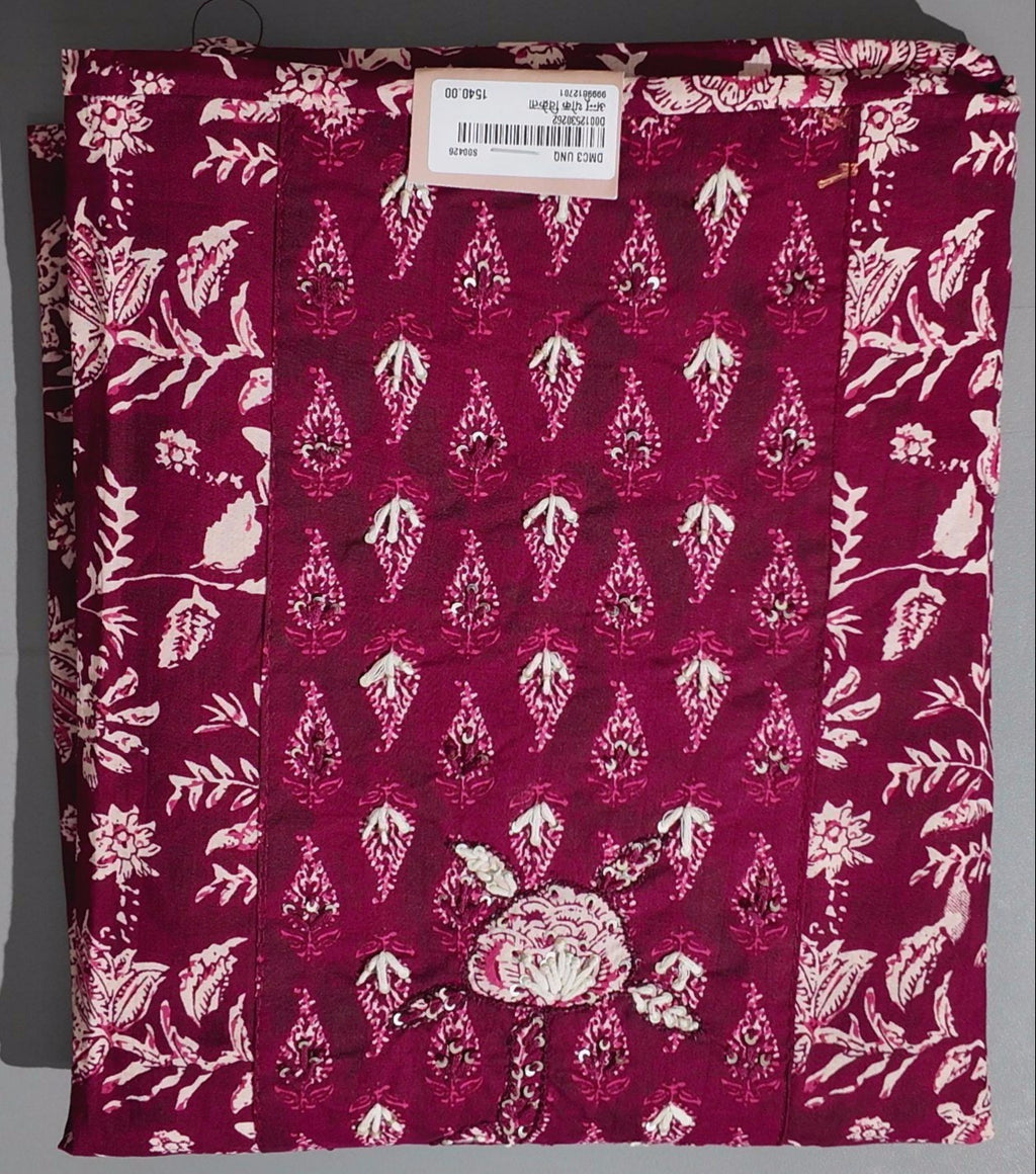 Rich Maroon Flora Tapestry Unstitched Suit Set