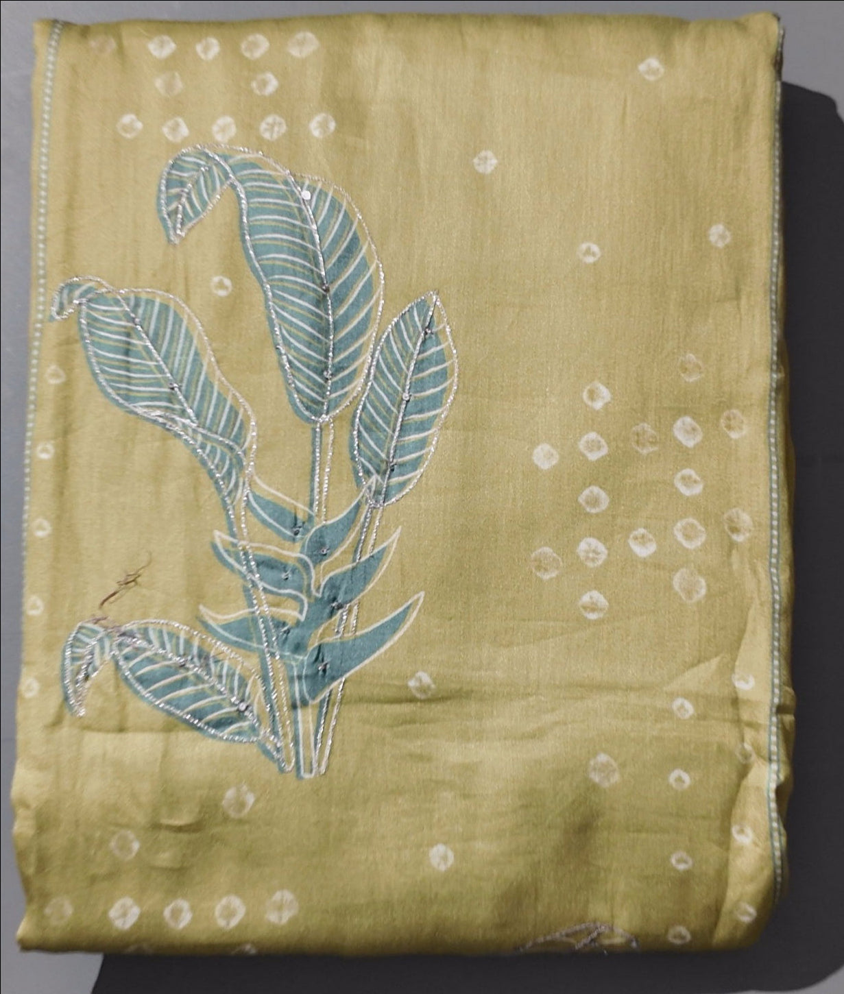 Serene Sage Unstitched Attire with Artful Leaf Embroidery",
