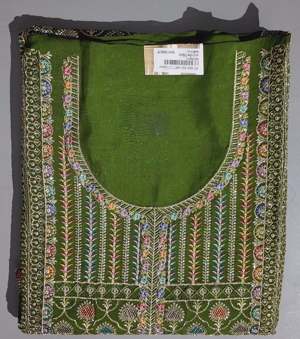 Verdant Elegance: Handcrafted Floral Unstitched Suit Set