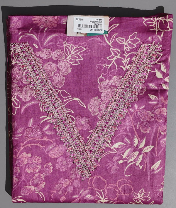 Vivid Plum Floral Unstitched Suit with Intricate Embroidery",