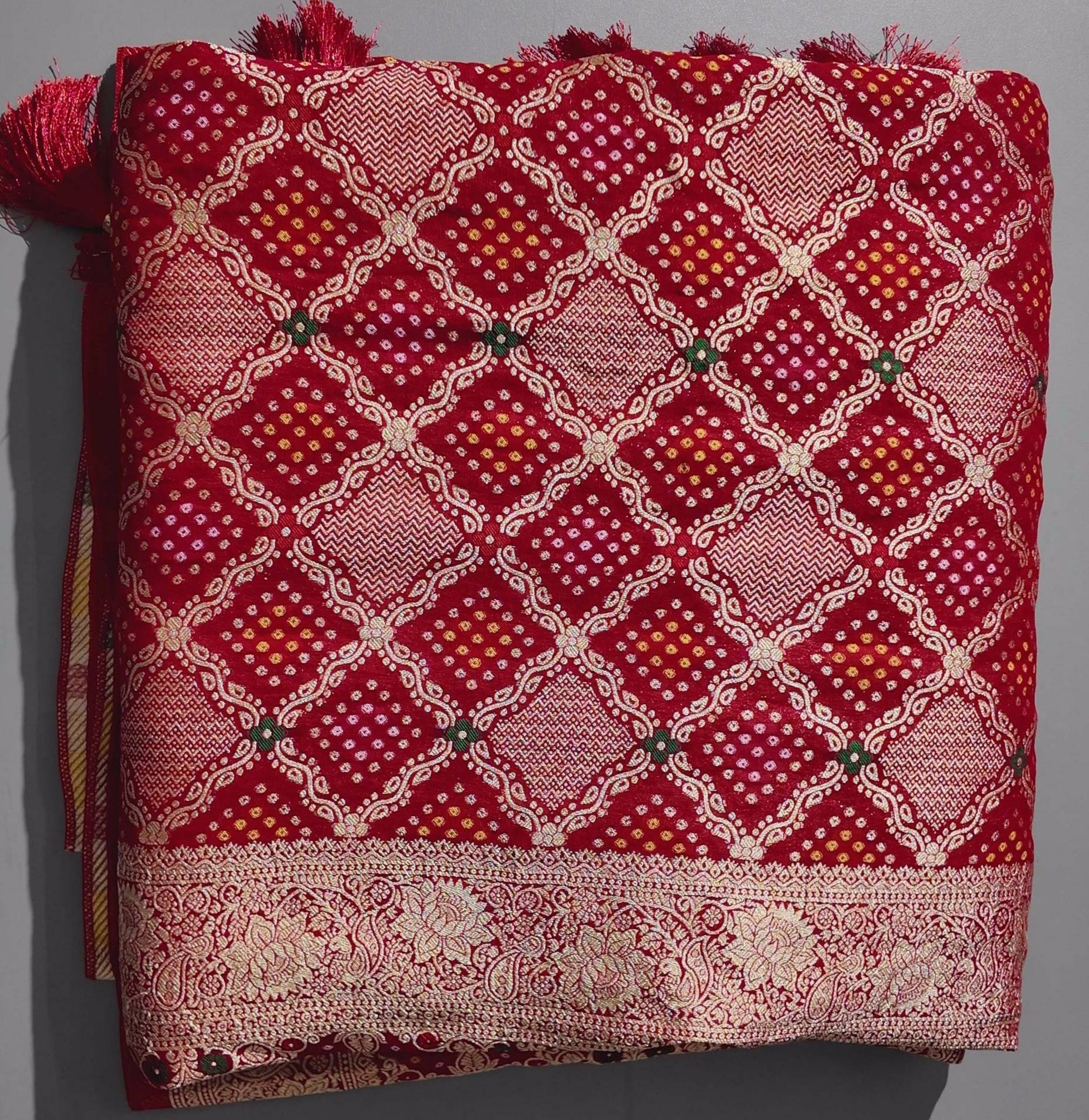 Vivid Crimson Geometric Dream: Unstitched Suit Fabric",