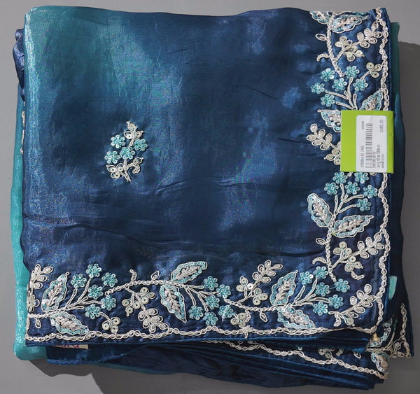 Midnight Blossom: Exquisite Unstitched Suit with Floral Embroidery",