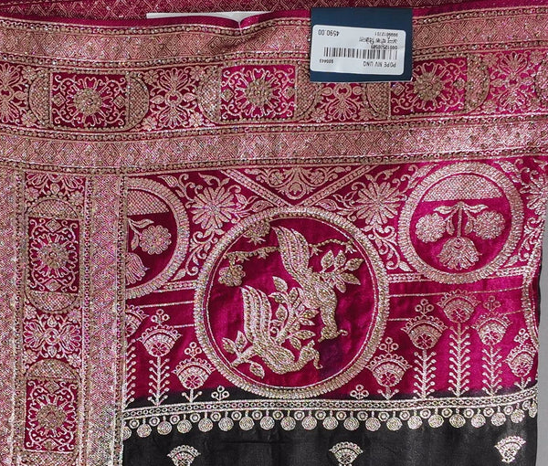 Opulent Maroon Tapestry Unstitched Suit with Gold Embroidery",