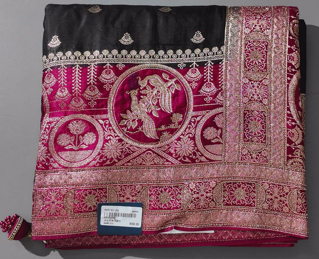 Opulent Festive Fuchsia Tapestry Unstitched Suit",