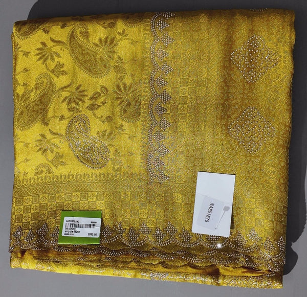 Regal Golden Paisley Unstitched Suit for Festive Elegance",