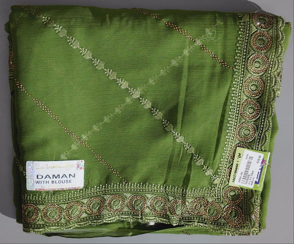 Vibrant Olive Tapestry: Luxurious Unstitched Suit Ensemble",