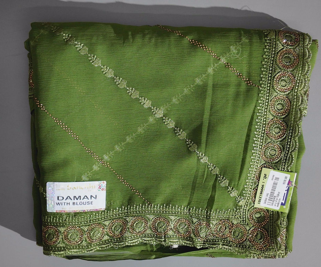 Lush Green Artistry: Handcrafted Unstitched Ensemble",