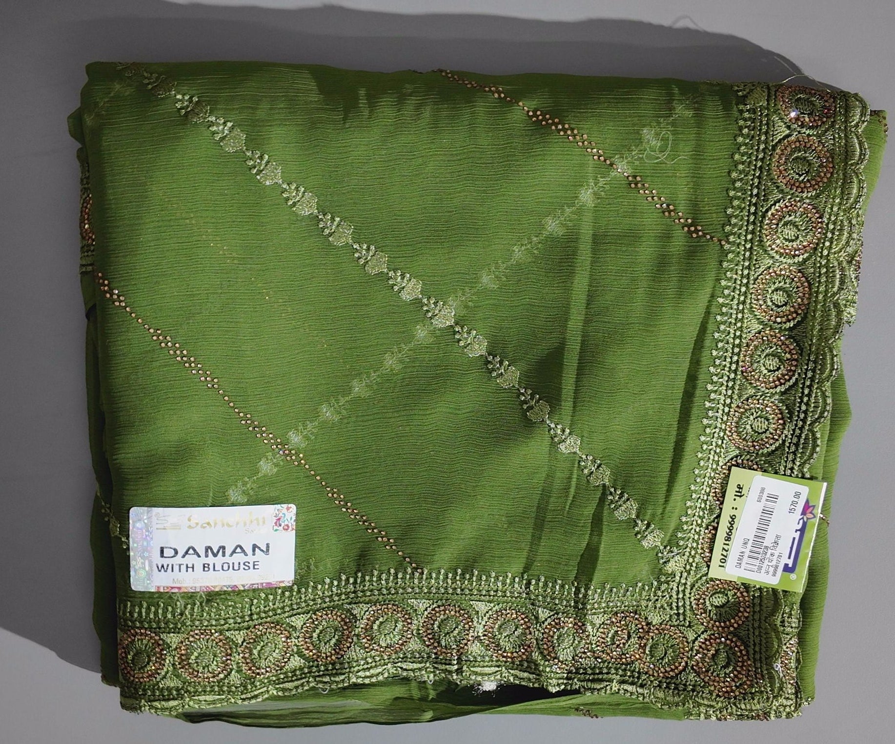 Lush Green Artistry: Handcrafted Unstitched Ensemble",