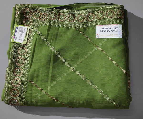 Lush Green Artistry: Handcrafted Unstitched Ensemble",