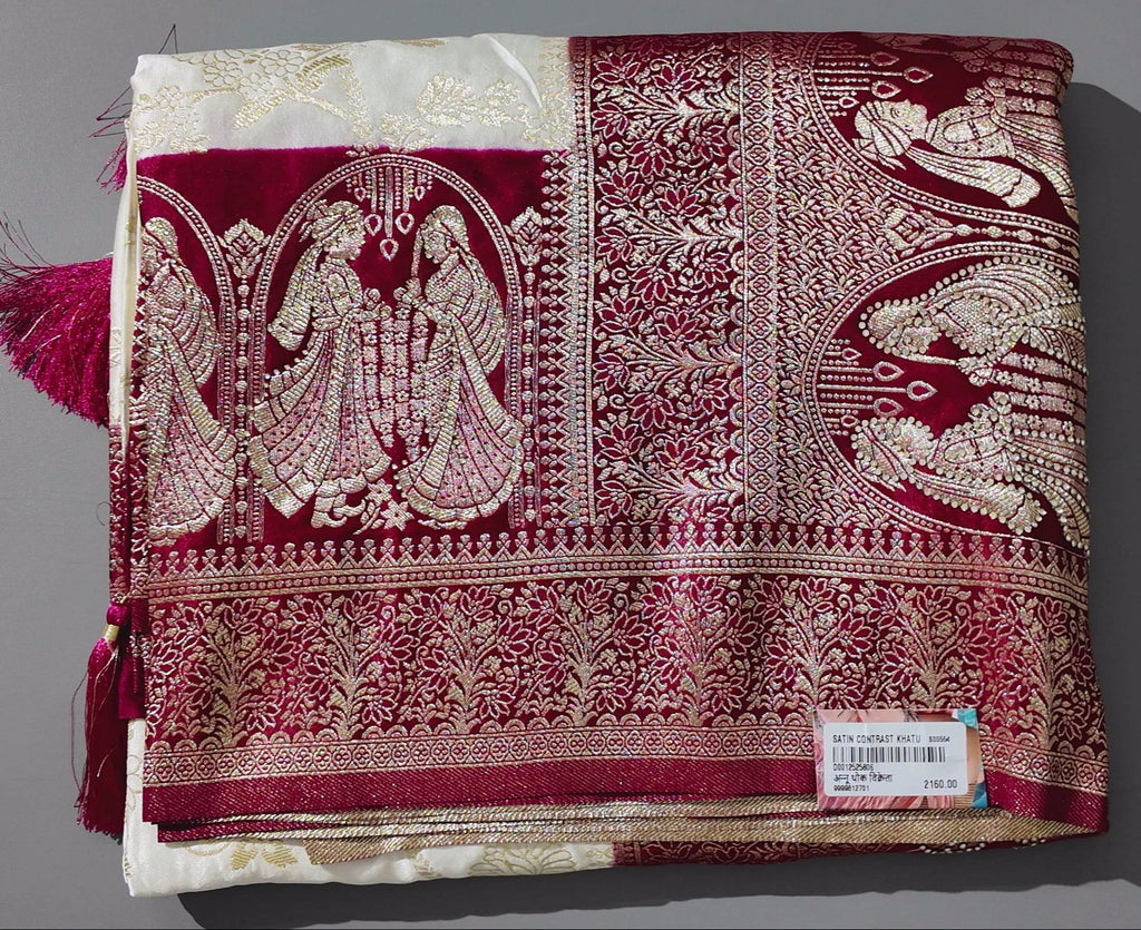 Regal Maroon and Gold Unstitched Suit for Festive Glamour",