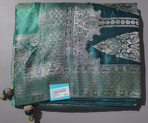 Regal Teal Tapestry: Luxury Unstitched Silk Ensemble",