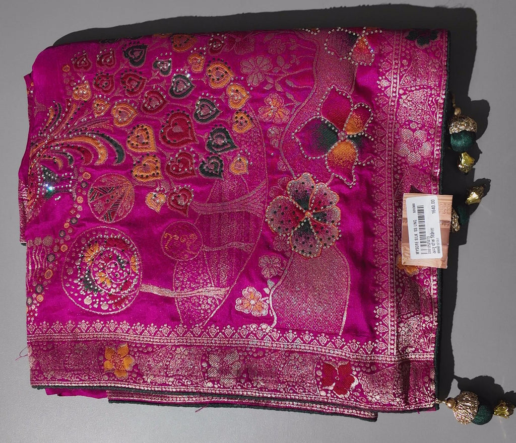 Vibrant Fuchsia Floral Tapestry Unstitched Suit - Festive Charm",