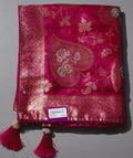 Blossom Aura: Radiant Red Silk Saree with Intricate Floral Motifs",