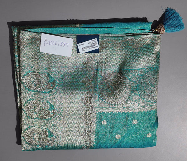 Royal Teal Splendor: Zari Woven Delight Saree",