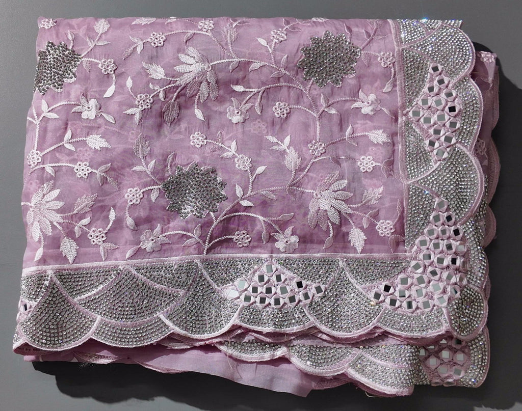 Lilac Dream: Intricate Sequin Lace Saree Extravaganza",
