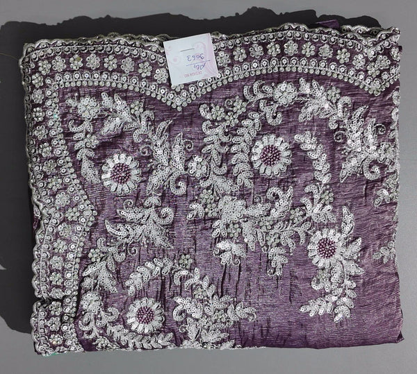 Regal Violet Glamour: Sequin Embellished Georgette Saree",