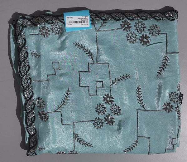 Oceanic Dream: Shimmering Cyan Saree with Intricate Embroidery",