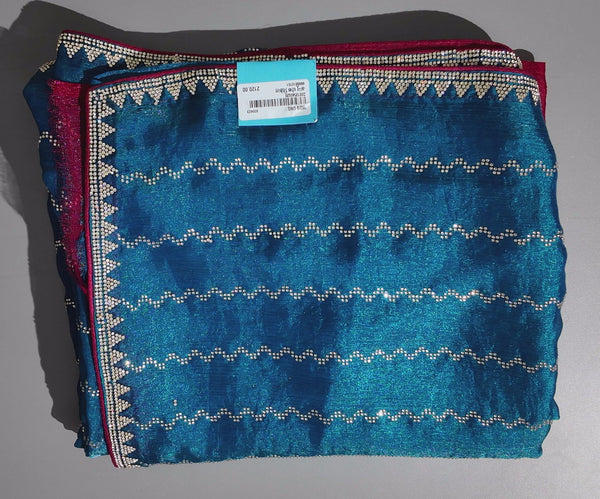 Radiant Blue & Crimson Shimmer Zari Saree",