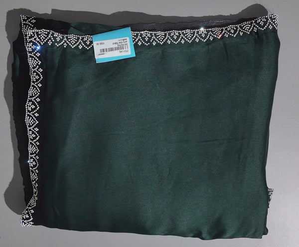Emerald Midnight Glam Saree with Intricate Silver Accents",
