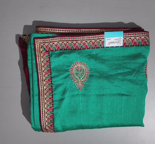 Vibrant Teal Saree with Regal Embroidery",