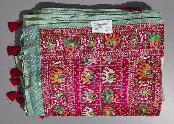 Festive Radiance: Vibrant Embroidered Silk Saree",