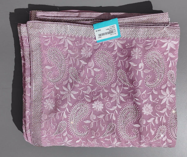 Whispering Lilac Paisley: Artisanal Embroidered Saree",