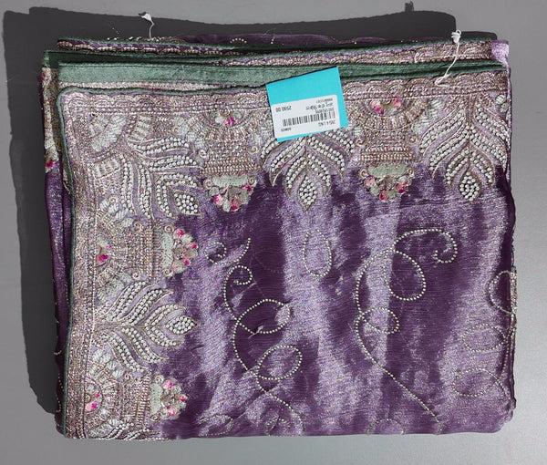 Regal Amethyst Saree with Intricate Zari Embroidery",