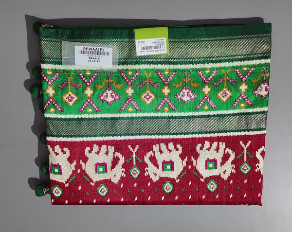 Vibrant Peacock Motif Handloom Saree in Emerald & Ruby",