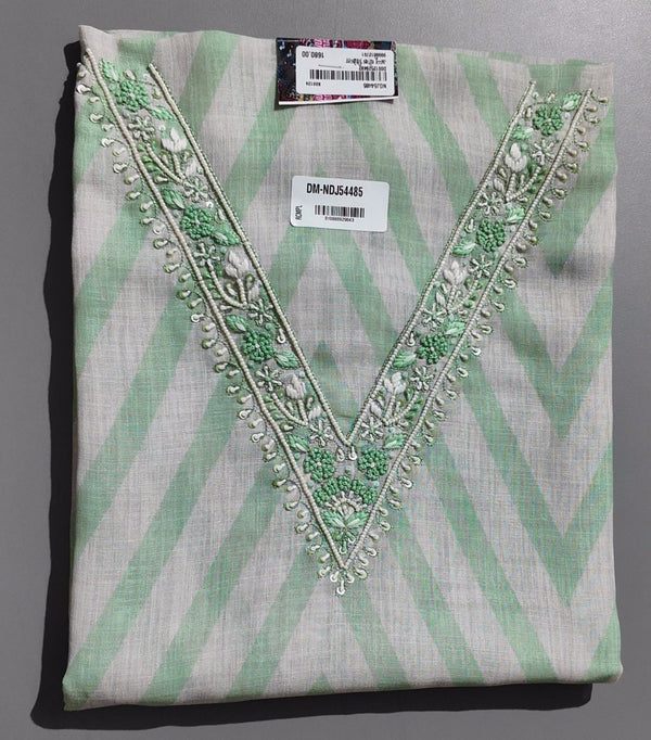 Timeless Charm: Mint Green Unstitched Suit with Embroidered Elegance",