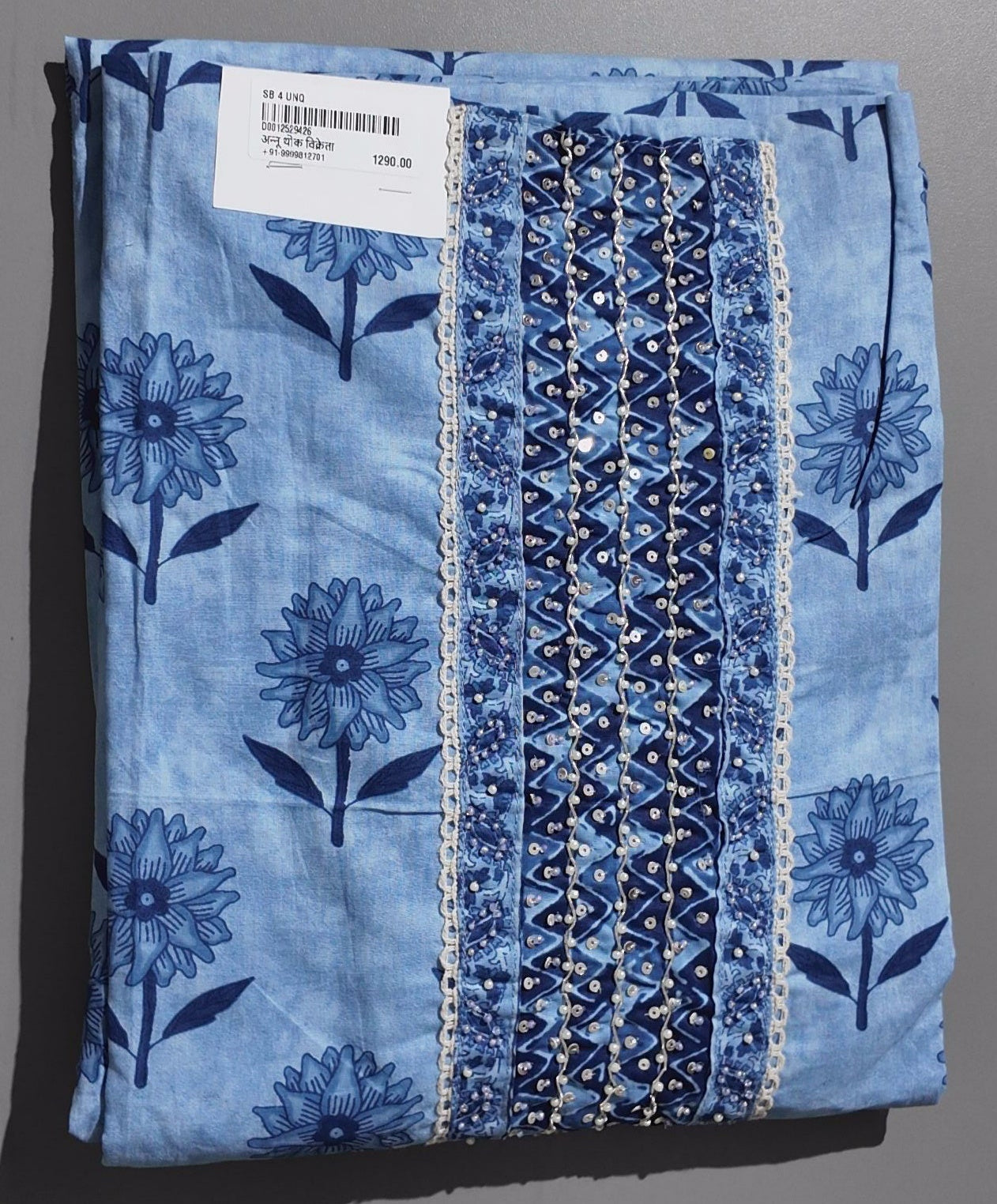 Azure Blossom Unstitched Suit: Artisanal Floral Elegance