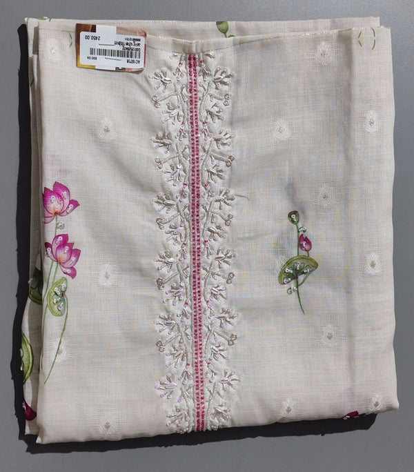 Exquisite Lotus Embroidered Unstitched Suit in Ivory Bliss",