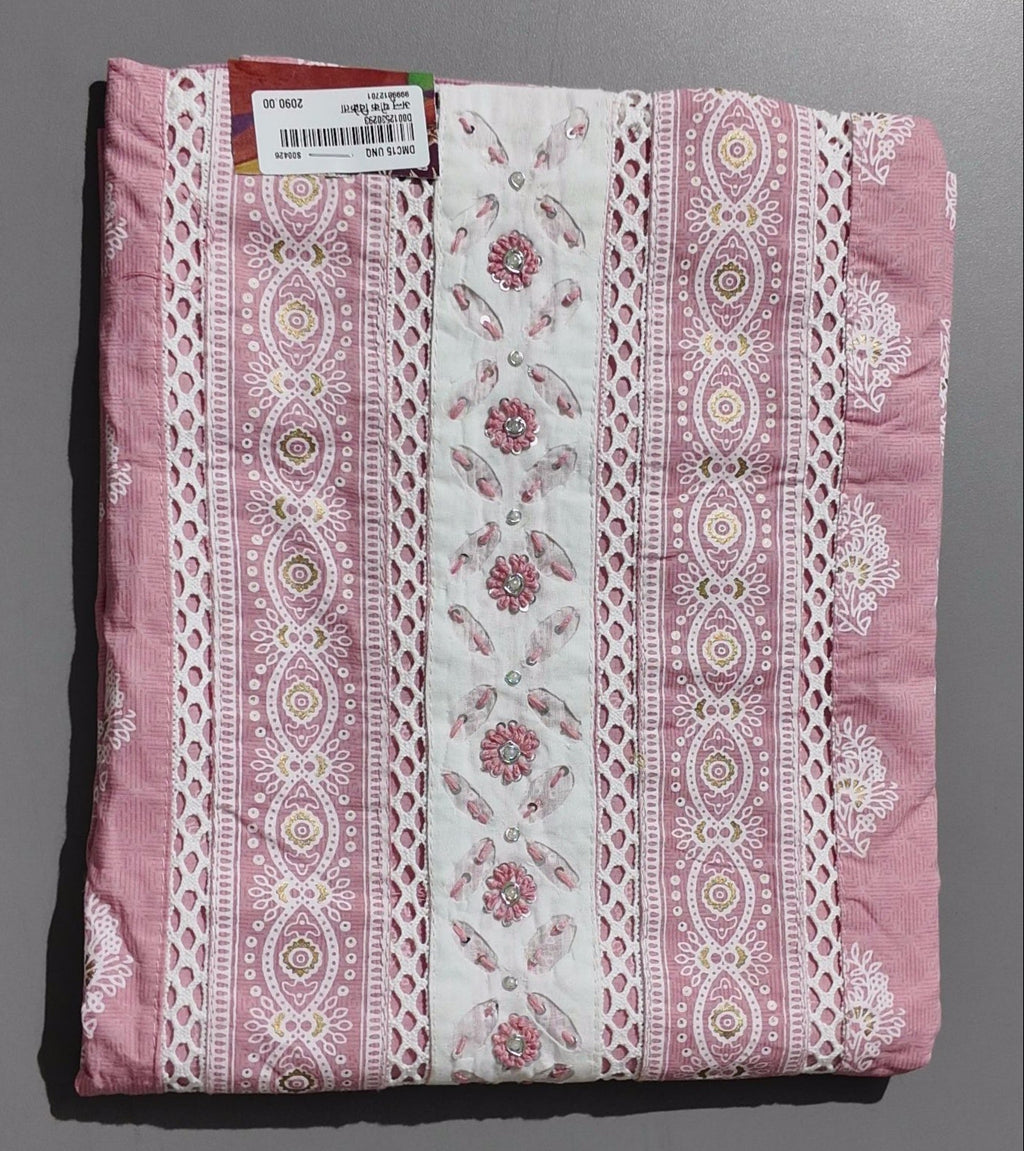 Chic Blossom Pink Unstitched Suit - Embroidered Elegance