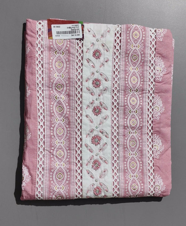 Chic Blossom Pink Unstitched Suit - Embroidered Elegance",