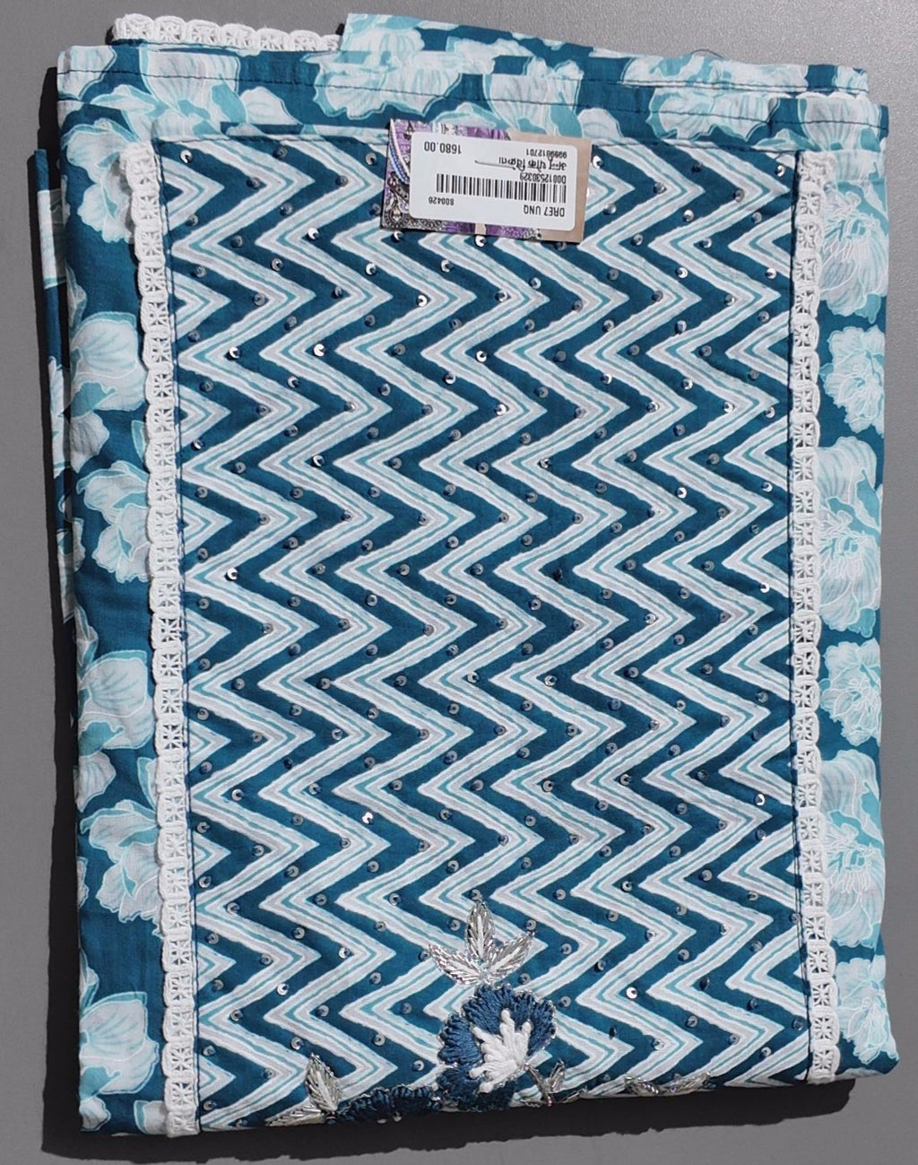 Zigzag Delight: Vibrant Unstitched Suit in Azure Bloom